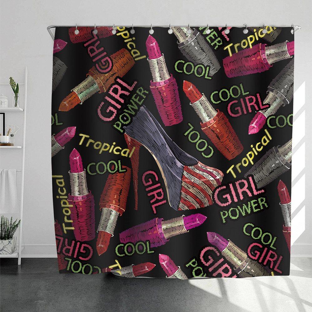 3D Printed Lipstick Pattern Shower Curtain Black Waterproof and Mildewproof Polyester