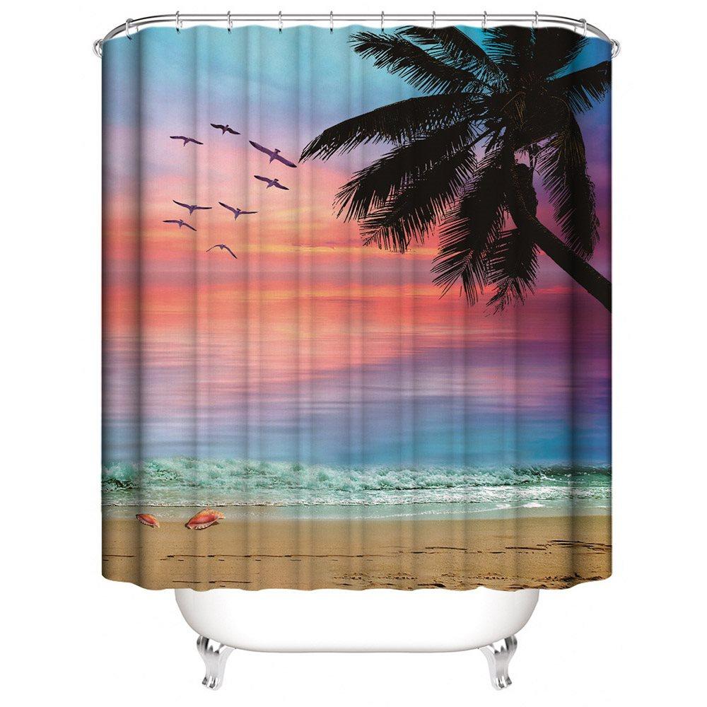 3D Printed Coast Sunset Palm Landscape Shower Curtain Set Bathroom Partition Curtain Durable Waterproof Mildew Proof Polyester