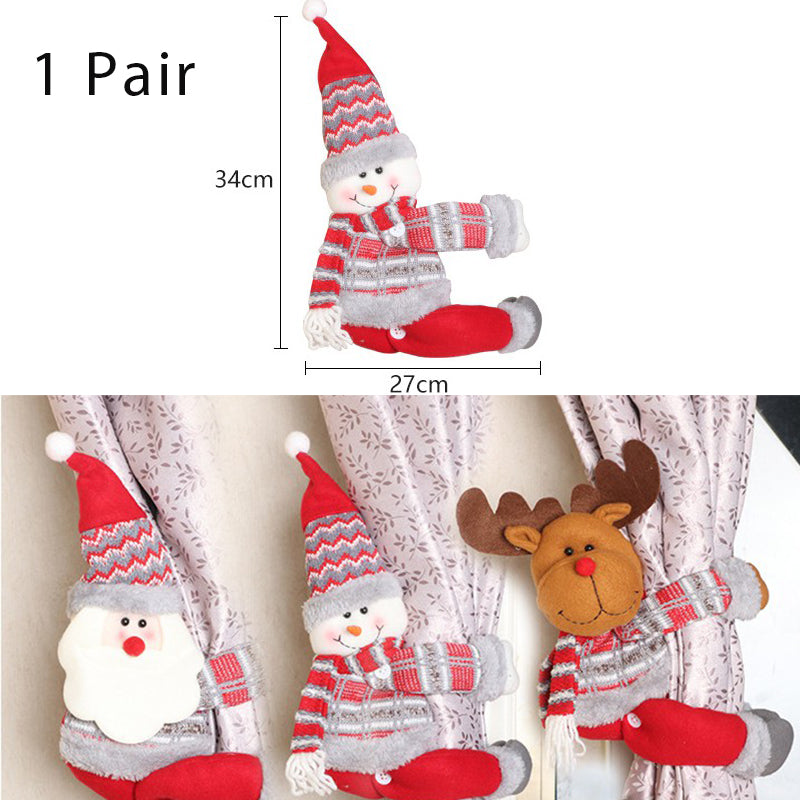 Christmas Curtain Buckle Tie Back 1 Pair Santa Snowman Deer Holdback Fastener Buckle Clamp Window Decorations Christmas Ornaments Home Holiday Decor