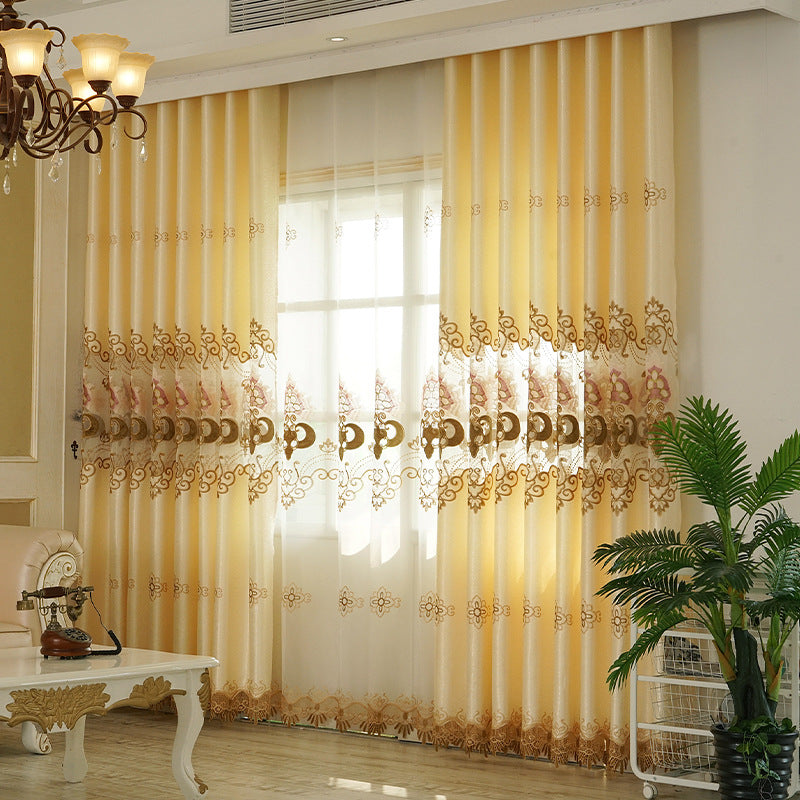 New European Elegant Floral Embroidery Sophia Shading Curtains Luxurious Hollow Curtains for Living Room Bedroom Decoration Custom 2 Panels Drapes Polyester Blend