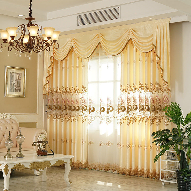 New European Elegant Floral Embroidery Sophia Shading Curtains Luxurious Hollow Curtains for Living Room Bedroom Decoration Custom 2 Panels Drapes Polyester Blend