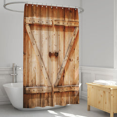 3D Shower Curtain Wooden door Pattern Bathroom Partition Curtain Set Durable Waterproof Mildew Proof Polyester