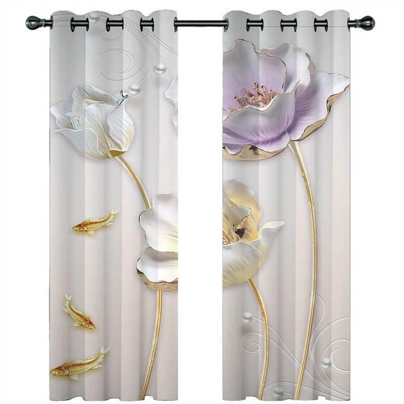 3D Elegant Relief Floral Decorative Blackout Window Curtains Custom 2 Panels Drapes No Pilling No Fading No off-lining