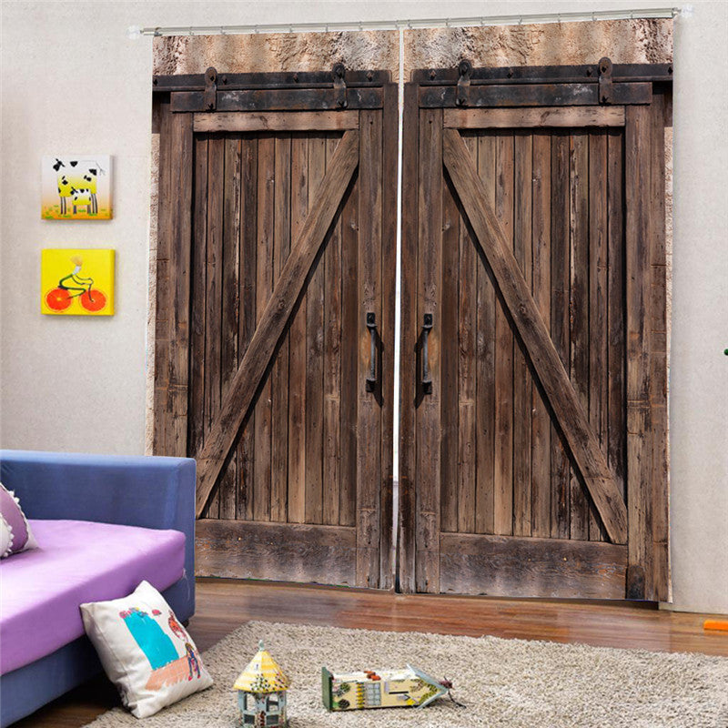 3D Old Wooden Barn Door Decorative Polyester Custom Blackout Curtains for Living Room and Bedroom