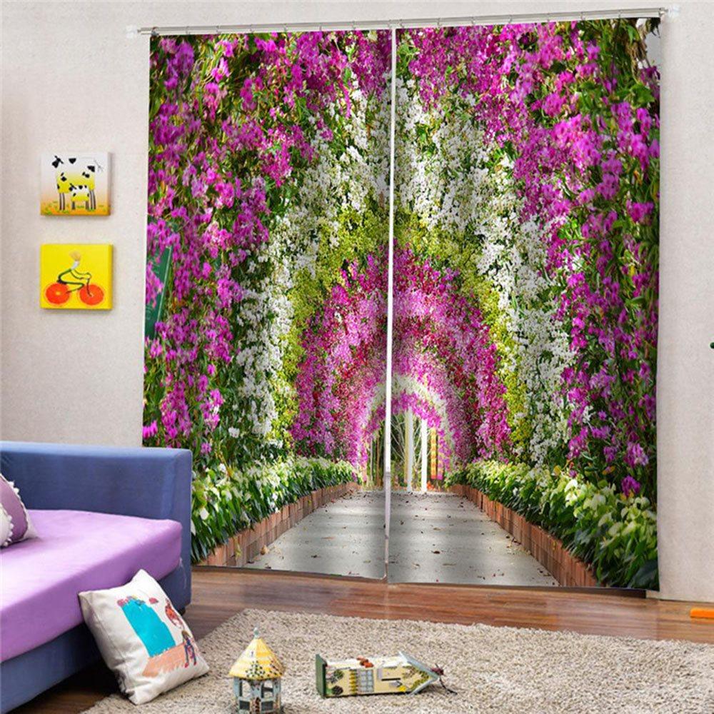 Print Flowers Background 3D Blackout Curtains Decoration 2 Panels Drapes for Living Room Bedroom No Pilling No Fading No off-lining Polyester