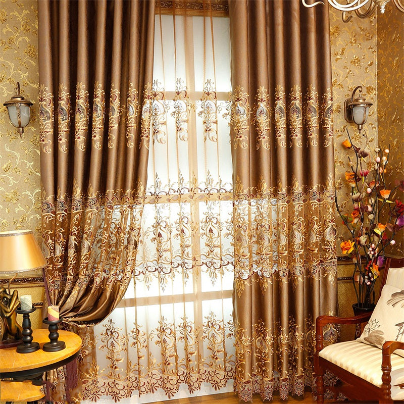 Blackout Curtains Nobel and Elegant European Style High Quality Chenille Hollowed-out Embroidered Shading Curtain Sheer Damask Curtain