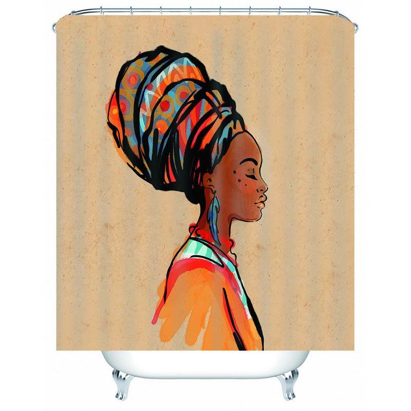 3D Cartoon Woman Head Print Waterproof and Mildewproof Polyester Shower Curtains