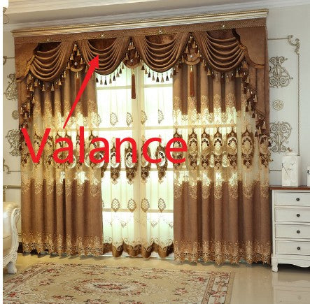 Golden Jacquard Luxury Hollowed Design Exquisite Chenille Valance Sheer Curtain for Living Room Bedroom