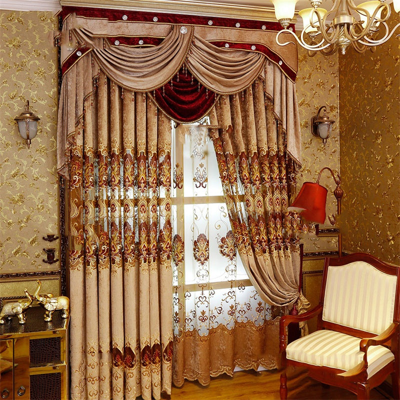 Noble and Elegant Embroidered Flowers 2 Panels Custom Living Room Sheer Curtain