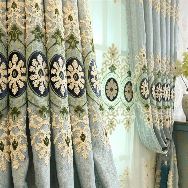 Light Blue High Quality Chenille 2 Pieces Decorative and Breathable Living Room Drapes