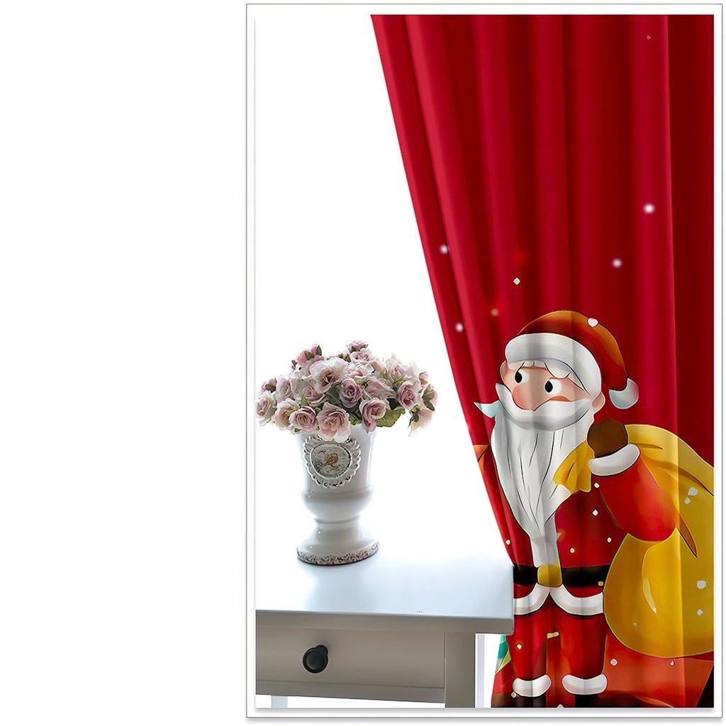 Red Christmas 3D Curtains Xmas Santa Claus and the Snowman Print Living Room Bedroom Window Drapes 2 Panel Set