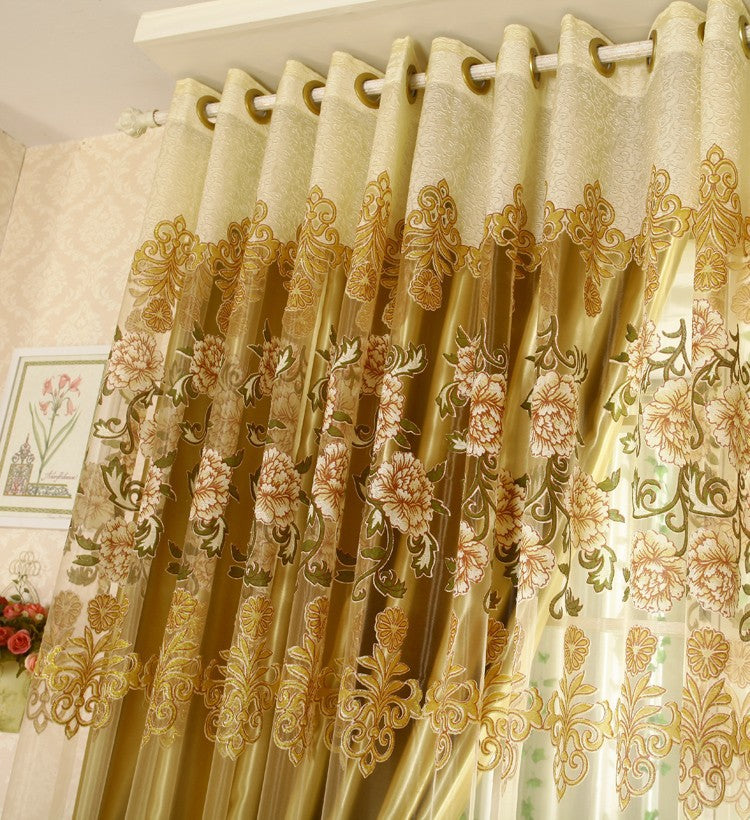 Decoration and Breathable Luxury Golden Peony Pattern Jacquard Custom Sheer Curtain