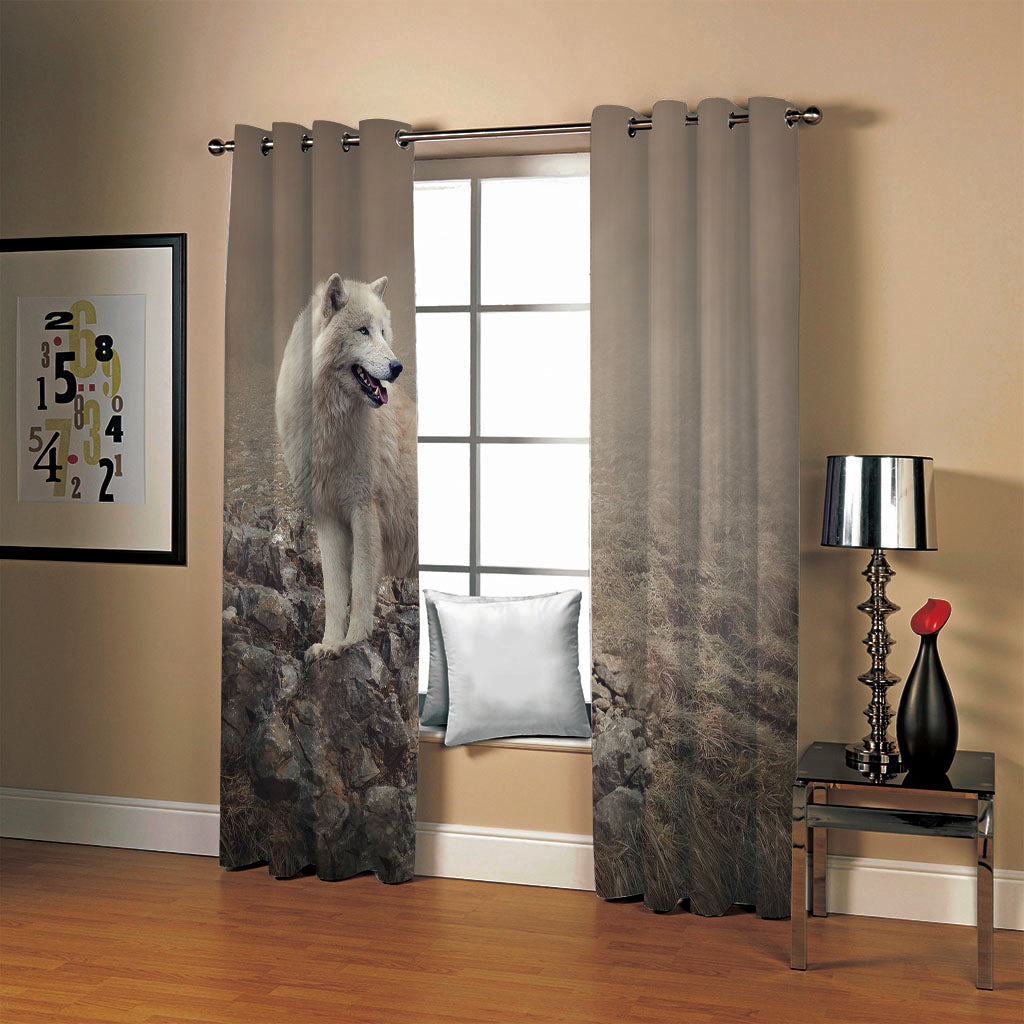 A Wolf On the Rock 3D Painted Decorative Blackout Custom Animal Print Curtains