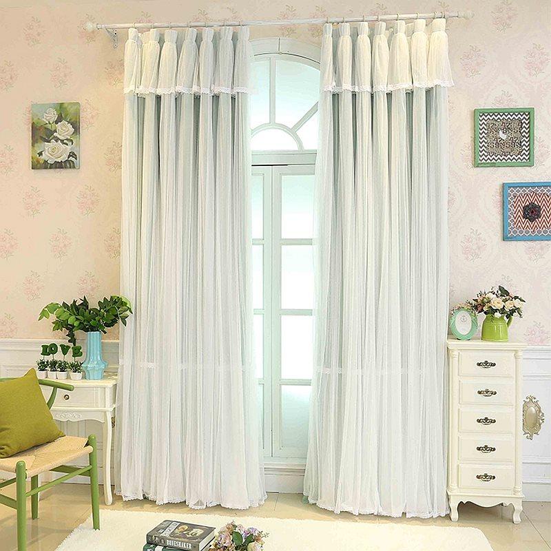 Princess Style  Blackout Curtains Green Sheer and Cloth Sewing Together Blackout Custom Curtain Set