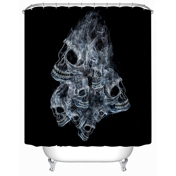 3D Skull Formed by Smoke Printed Polyester Black Shower Curtain