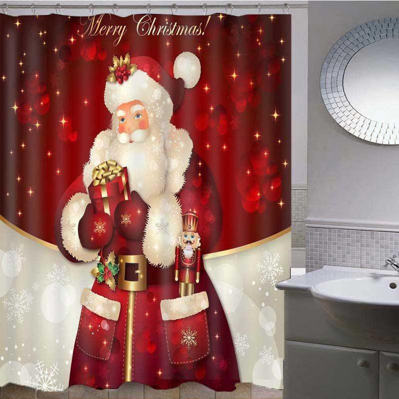 3D Father Christmas Painted Waterproof Shower Curtain Set for Shower Stall and Bathtub