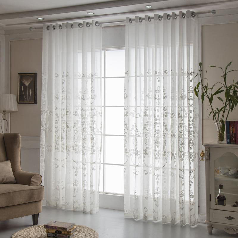 Elegant and Noble Fancy White Embroidery Custom Sheer Curtains for Living Room Bedroom