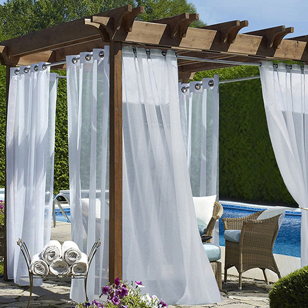 Modern White Outdoor Sheer Curtains Cabana Tab Top Curtain Waterproof Sun-proof Heat-insulating 1 Panel