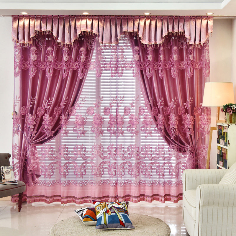 Heat Insulation Feature Jacquard Technics Polyester Material Plant Pattern Curtain Sets