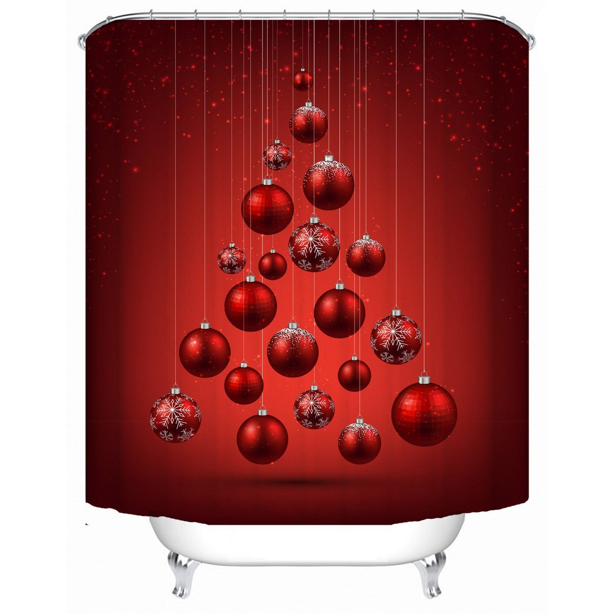 Red Christmas Balls Waterproof and Mildewproof 3D Polyester Shower Curtains with Hooks