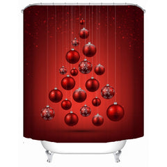 Red Christmas Balls Waterproof and Mildewproof 3D Polyester Shower Curtains with Hooks