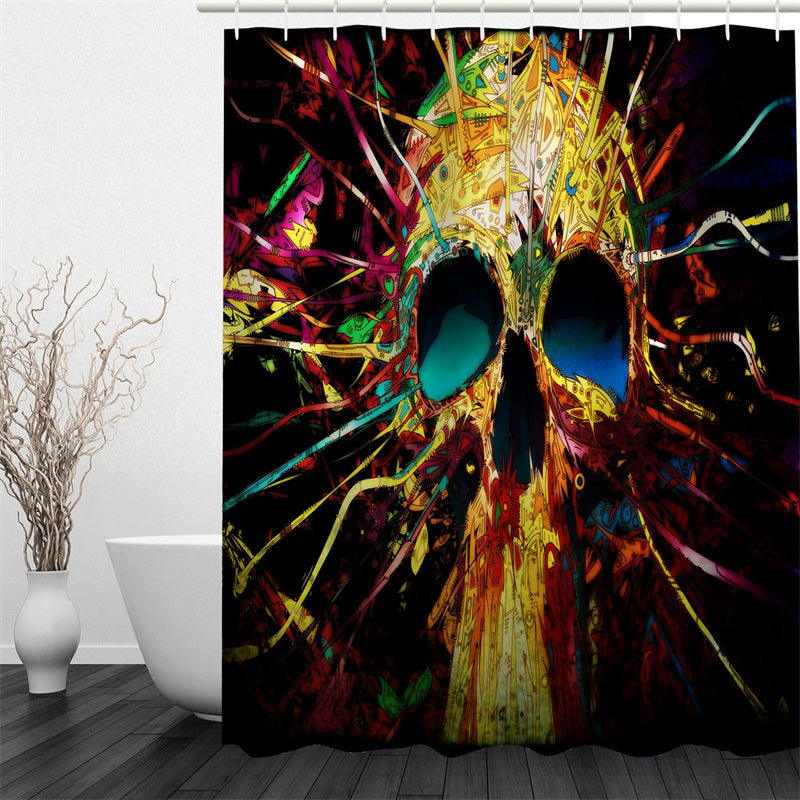 3D Skulls Polyester Waterproof Antibacterial and Eco-friendly Black Shower Curtain