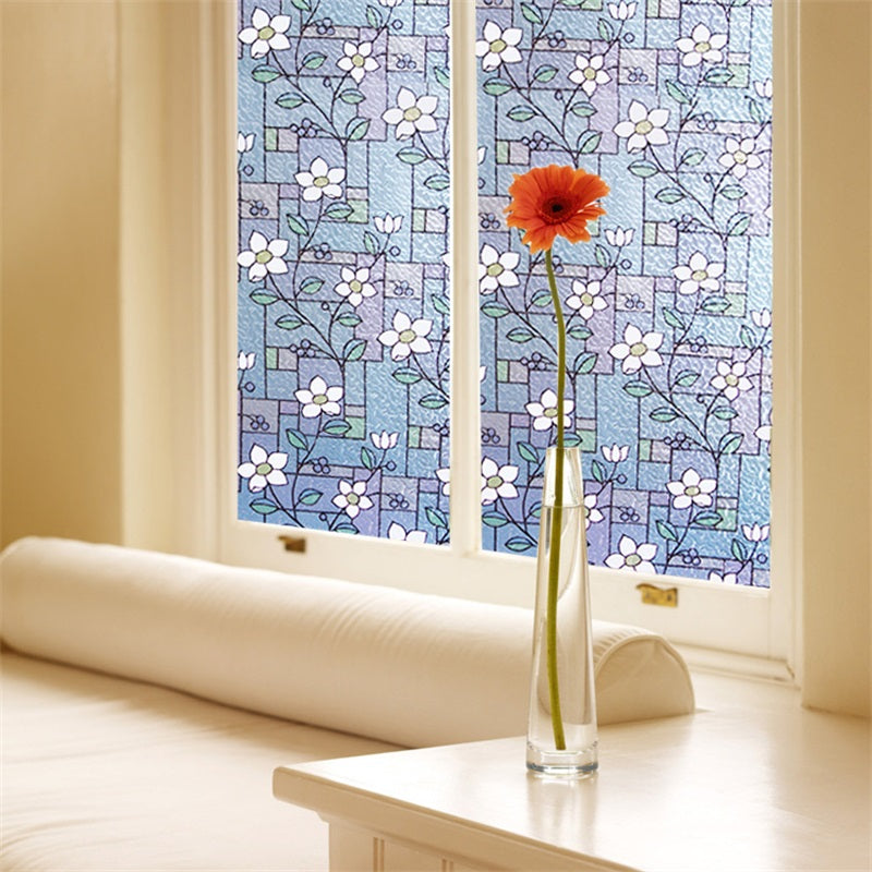 No-Glue Self Static Stained Glass Cling Floral Painting Window Film