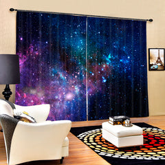 3D Gorgeous Dark Blue Galaxy Printed Polyester Blackout Custom 2 Panels Curtain