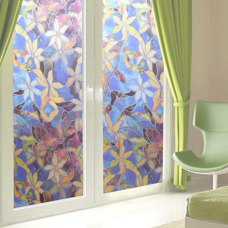 Floral Painting Static Decorative Privacy No Glue Window Films