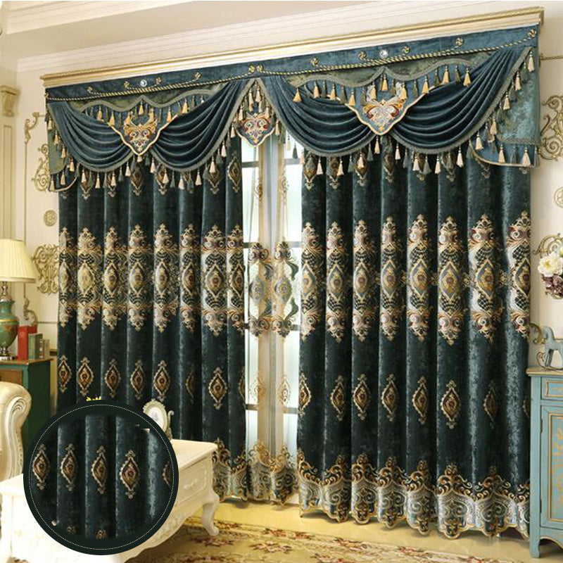 European Grommet Curtains Luxury Chenille Embroidery Window Curtains Custom 2 Panels Shading Curtain Sheer Valace for Living Room Bedroom Decoration