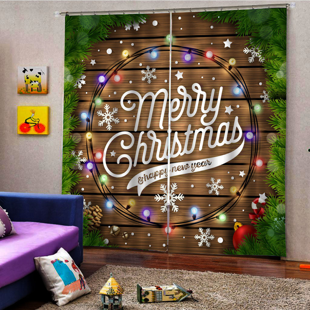 Christmas 3D Digital Print Blackout Living Room Curtain with Wood and Fancy Lantern Pattern