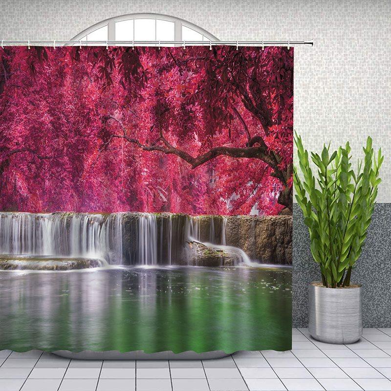 3D Printed Landscape Shower Curtain Bathroom Partition Curtain Durable Waterproof Mildew Proof Polyester