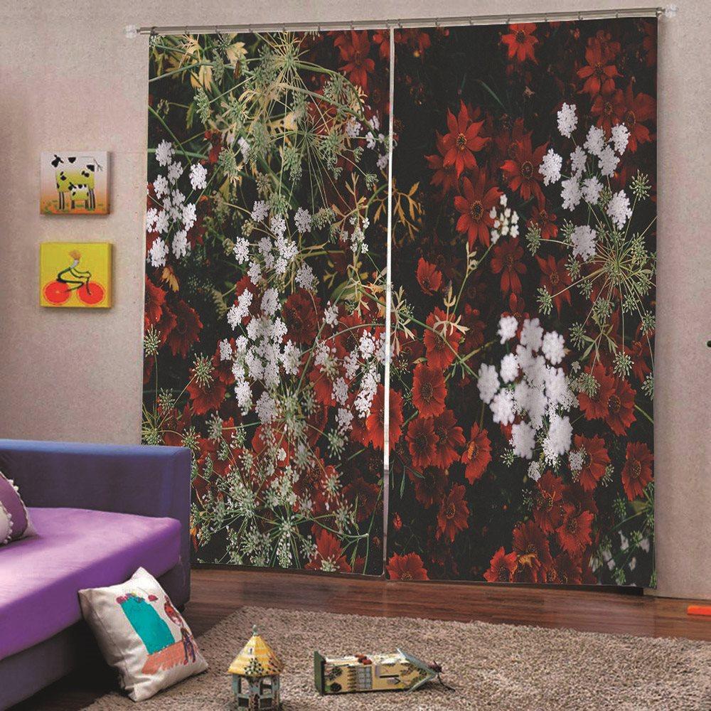 Black 3D Floral Curtains Red and White Flower 2 Panels Drapes for Living Room Bedroom Decoration No Pilling No Fading No off-lining Polyester