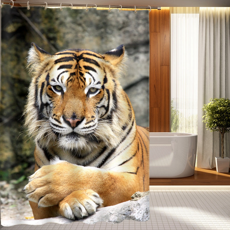 3D Lying Siberian Tiger Printed Polyester Brown Shower Curtain