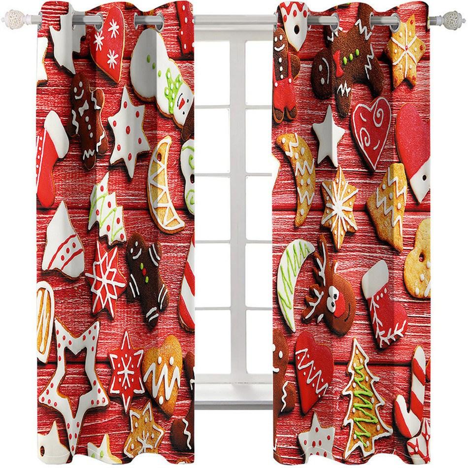 3D Blackout Curtains Red Xmas Snacks Print Curtains for Living Room Bedroom Window Drapes 2 Panel Set