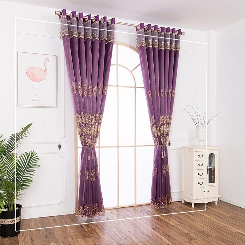 Floral Embroidery Blackout Curtain Sets Sheer and Lining Curtains Full Shading Double Curtains for Living Room Bedroom Decoration Ultraviolet-Proof