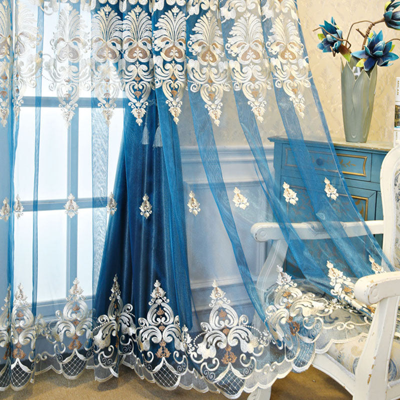 European Embroidery Floral Blackout Decorative Curtain Sets Custom 2 Panels Drapes No Pilling No Fading No off-lining