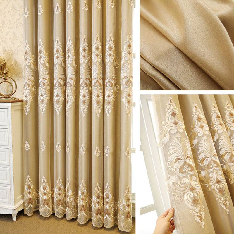 European Embroidery Floral Blackout Decorative Curtain Sets Custom 2 Panels Drapes No Pilling No Fading No off-lining