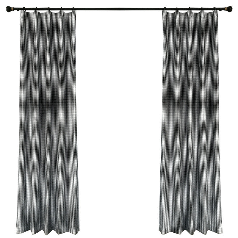 Modern Style Linen Window Curtains Houndstooth Grid Shading Curtains Hook Grommet Blackout Curtains 2 Panels Drapes for Living Room Bedroom Decoration