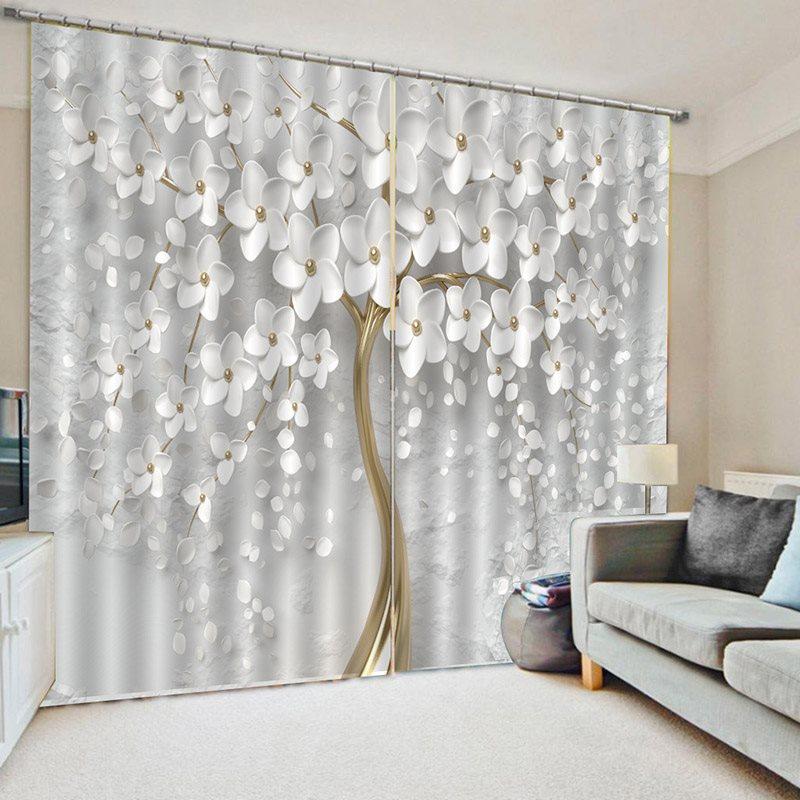 3D Print Blackout Curtains Creative White Flower Tree 2 Panels Drapes for Living Room Bedroom Decoration No Pilling No Fading No off-lining Polyester