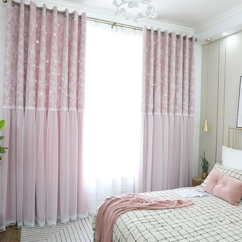 Romantic Star Hollowed-out Blackout Decorative Curtain Sets with Lace Custom 2 Panels Drapes No Pilling No Fading No off-lining