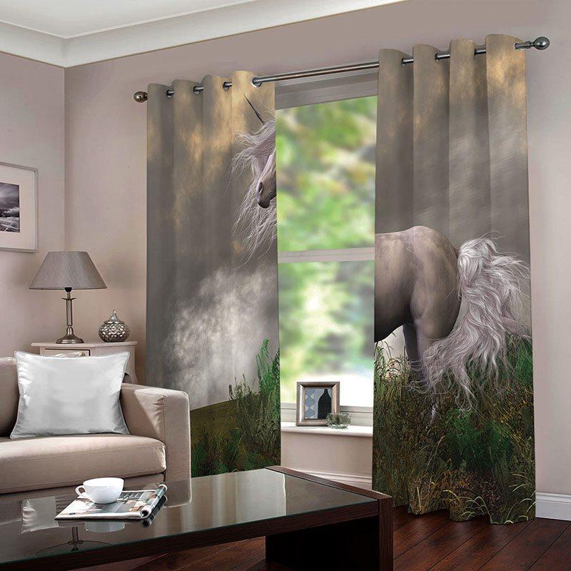 3D Blackout Curtains Running Horse Animal and Plant Print Curtains Panels Window Treatments for Living Room Bedroom Window Drapes 2 Panels Set Home Decorations