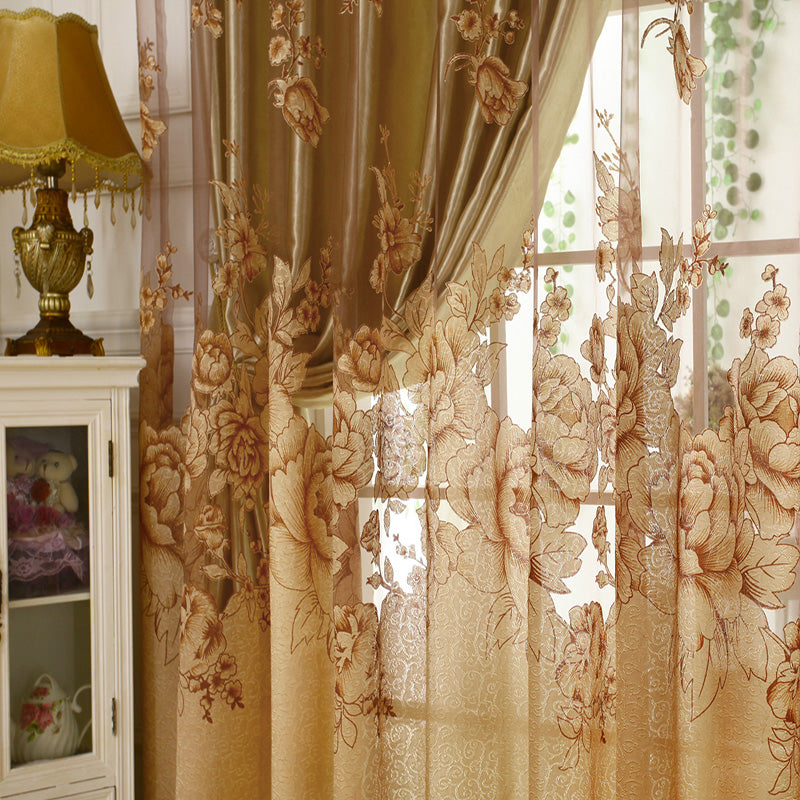 Exquisite Lily Embroidery Blackout Curtains for Living Room Bedroom No Pilling No Fading No off-lining Heat Insulation Shading Cloth & Sheer Set