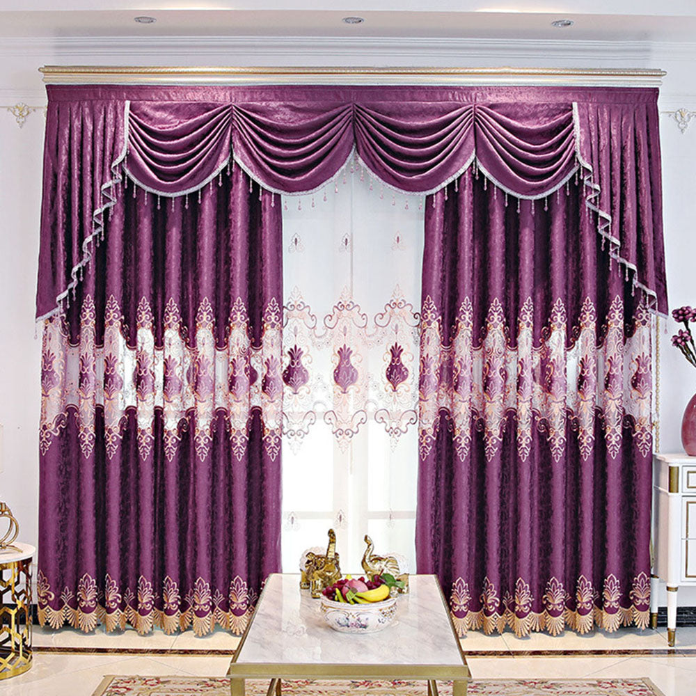 Window Curtains European Embroidery Hollow-out Blackout Curtain Purple Shading Curtains Sheer for Living Room Bedroom Decor Custom 2 Panels Drapes