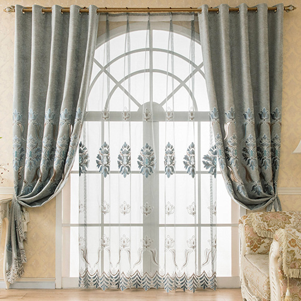 European Luxury Embroidered Sheer Curtains for Living Room Bedroom Custom 2 Panels Breathable Voile Drapes  in Stock