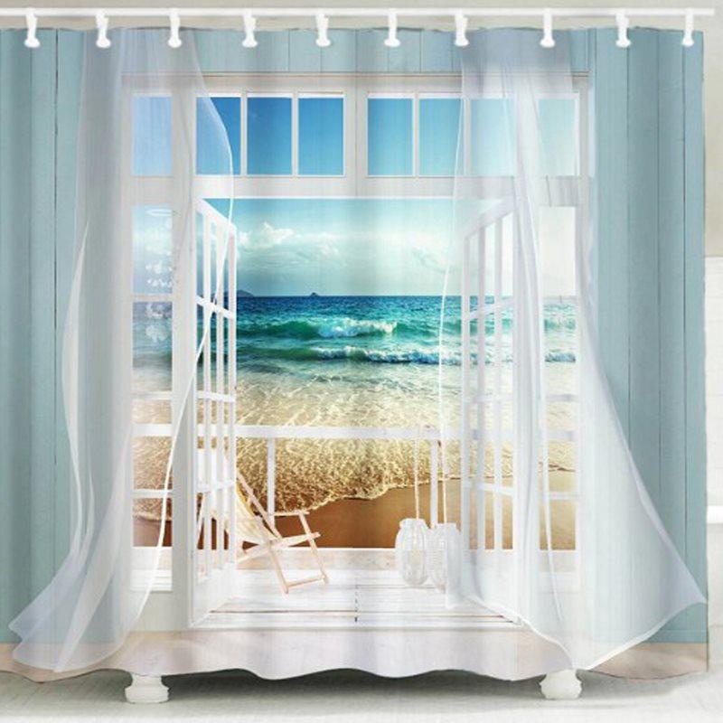 Window Frame Ocean Scene 3D Printing Shower Curtain