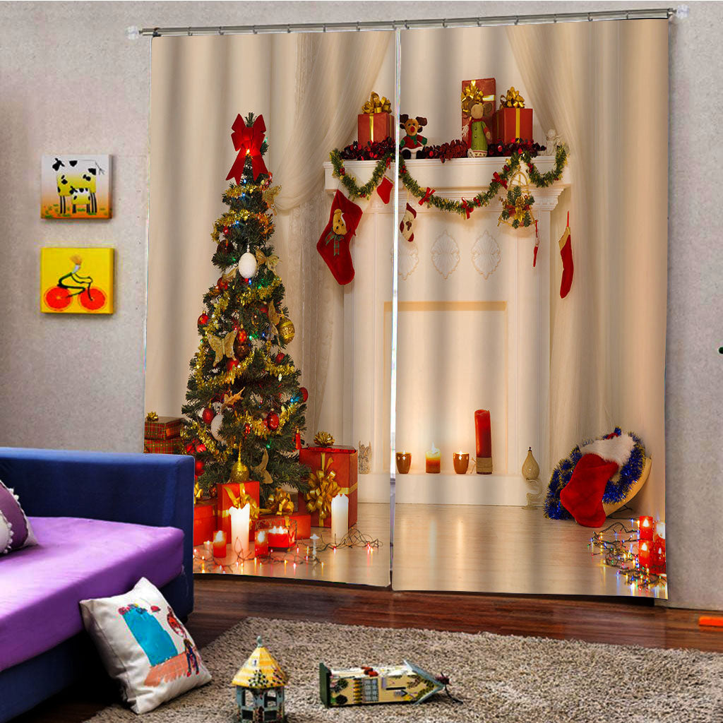 Christmas Theme Thick Fabric Blackout and Festival Decorative 3D Curtains Backdrop