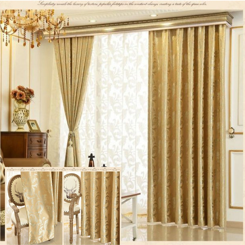 Luxury Pure Golden Blackout Curtains Jacquard Shading Window Curtains Valance for Living Room Bedroom Decoration Custom 2 Panels Drapes Shading Rate 80%