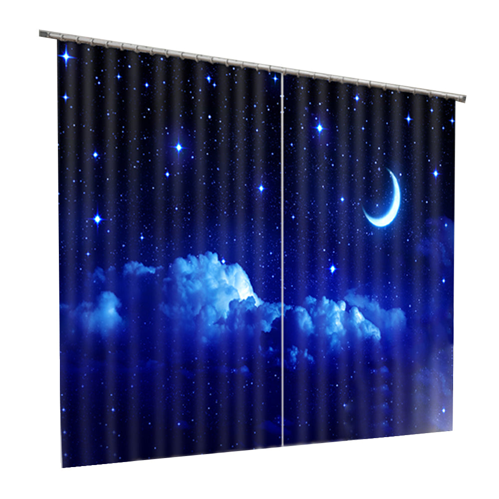 3D Printed Living Room Scenery Curtains Moon Night Starry Sky Polyester 2 Panels Custom Darkening Blackout No Pilling No Fading No off-lining