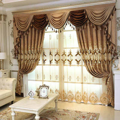 Elegant Embroidery Sheer Curtain Coffee Tulle for Living Room Bedroom Window Decoration Custom 2 Panels Drapes Breathable Voile in Stock